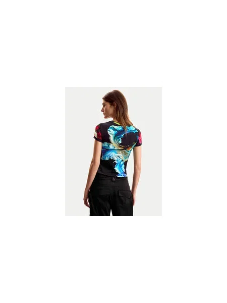 Desigual Póló TS_MULTIFLOWERS_LAC Kék Casual Fit fekete