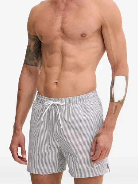 Slip de baie Nike cu gât halter cu imagine cu imprimeu geometric negru