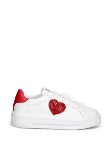 Sneakerși Love Moschino cu șireturi din dantelă cu motiv cu inimi alb