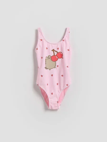 Reserved Jednodílné plavky Pusheen pastelově růžová