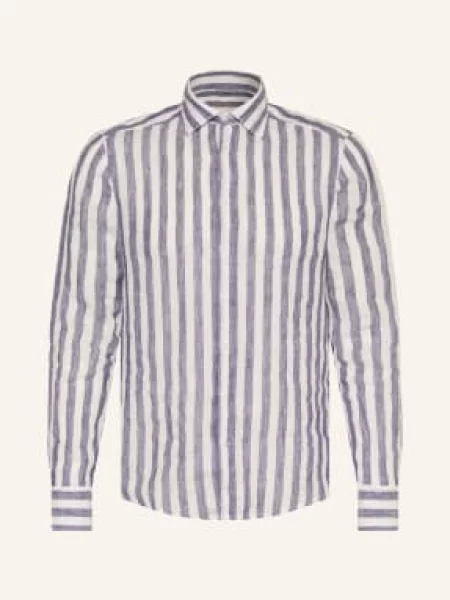 Stenströms Lněná Košile Slimline Fit tmavě / krémová modrá