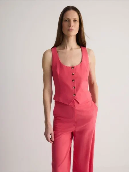 Reserved Приталений жилет із льоном перцевий червоний