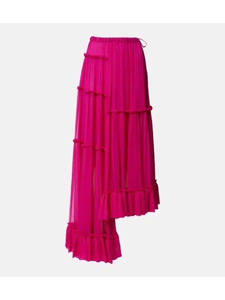 Fustă Dries Van Noten de mătase asimetrică roz