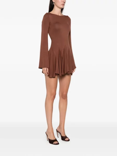 Mała sukienka mini Axel 113 dzwony garniturowa brązowa