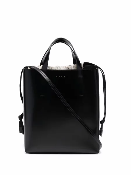 Geantă shopper Marni din piele cu cordon negru
