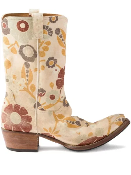 Botine Prada cu model floral cu imagine cowboy