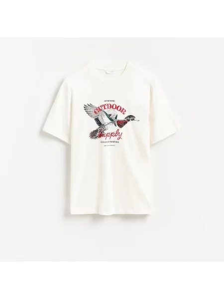 Reserved Oversized póló mintával krémszínű