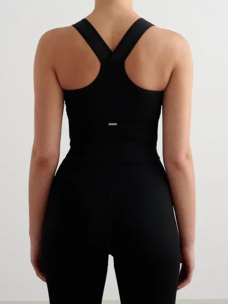 Biustonosz sportowy wysokie wsparcie wydłużony Ribbed Seamless czarny