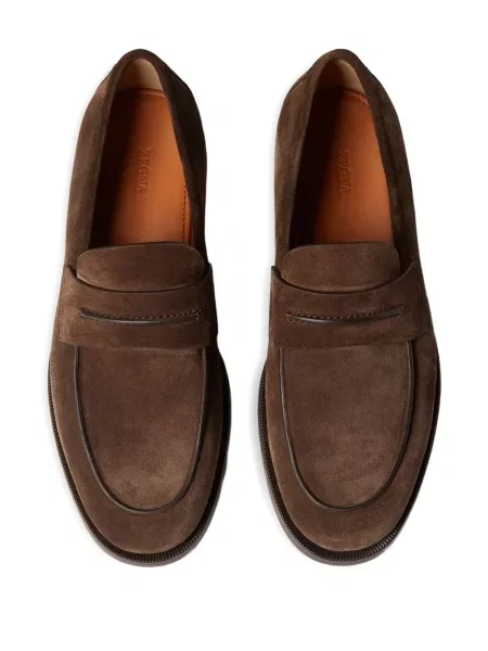 Pantofi loafer Zegna din piele de căprioară maro