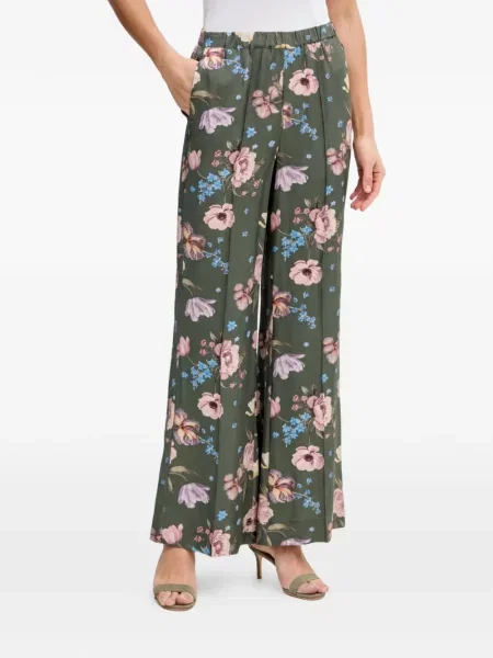Pantaloni Oui cu model floral cu imagine verde