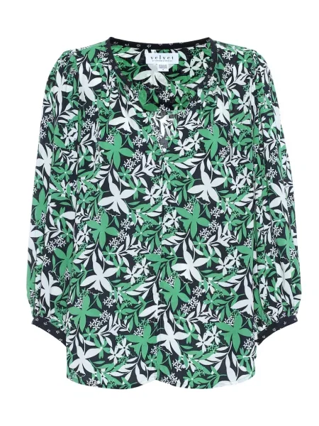 Bluză Velvet de catifea cu model floral verde