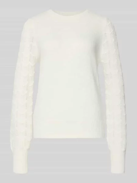 Sweter z dzianiny o kroju regular fit z rękawami z ażurowej dzianiny Tom Tailor Denim biały