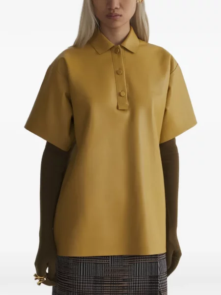Tricou polo Mugler din piele galben