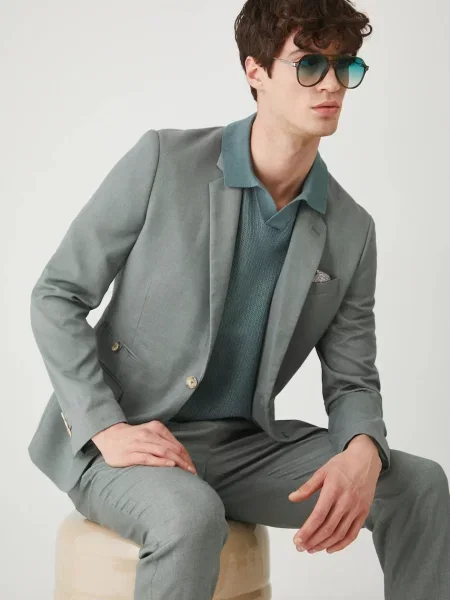 Medicine blazer din amestec de in verde