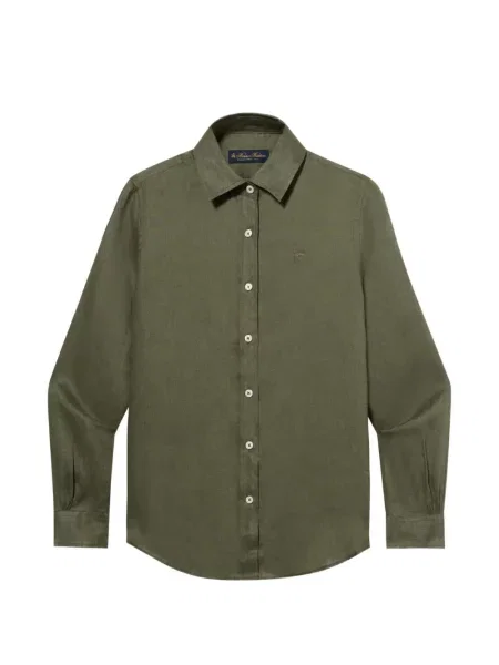 Cămașă de in Brooks Brothers cu broderie de in verde