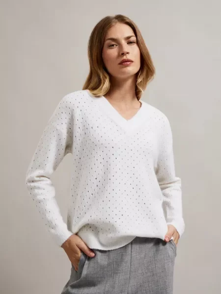 Pulover Moodo ajurat alb