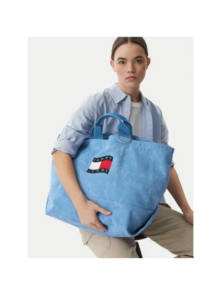 Tommy Hilfiger Torebka Wavy Flag Canvas Tote Bag niebieski