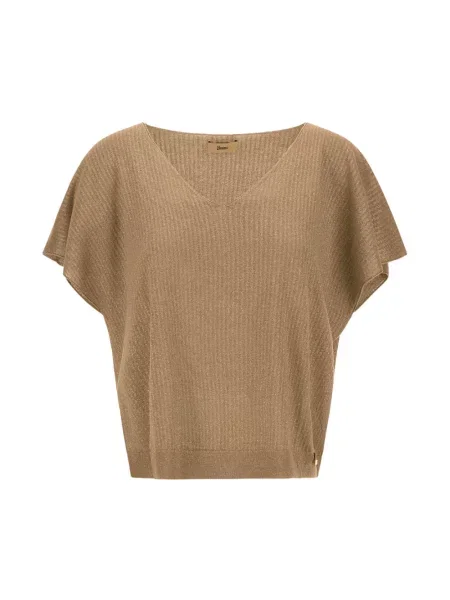 Sweter Herno z dekoltem w serek z falbankami żółty