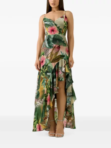 Rochie Guess cu model floral cu imagine asimetrică verde