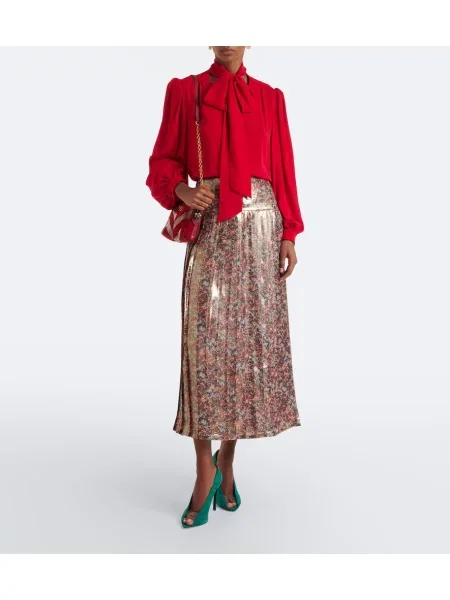 Fustă midi Valentino de mătase cu model floral