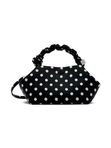 Torebka Ganni skórzana w grochy czarna