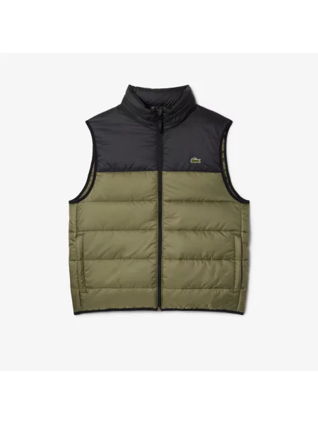 Lacoste Pikowana Kamizelka Khaki Z Kapturem zielona