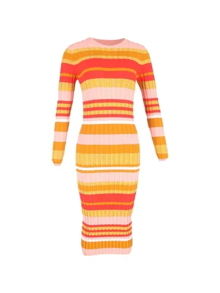 Dzianinowa sukienka midi Stine Goya w paski do kolan pomarańczowa