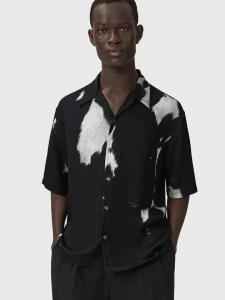 AllSaints cămașă pentru bărbați din vâscoză TEMPLAR negru