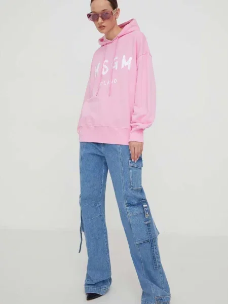 MSGM bluza z kapturem z nadrukiem różowy
