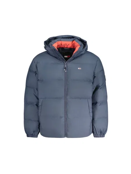 Kurtka jeansowa Tommy Jeans z kapturem z długim rękawem niebieska