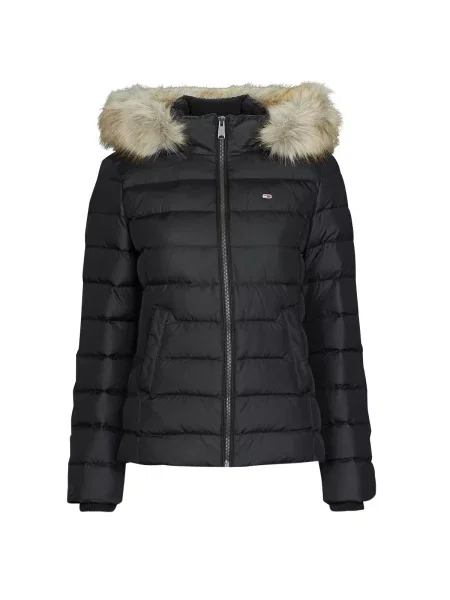 Denim jakna Tommy Jeans s kapuco črna