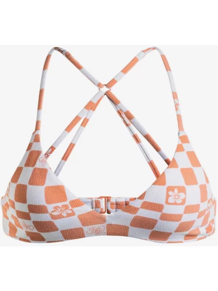 Góra od bikini Roxy Check It 2 w kolorze pomarańczowo-białym XS pomarańczowe