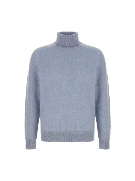 Lniany sweter z golfem Zegna niebieski
