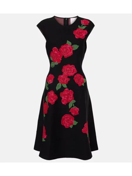 Midi obleka Carolina Herrera s cvetličnim vzorcem iz žakarda črna