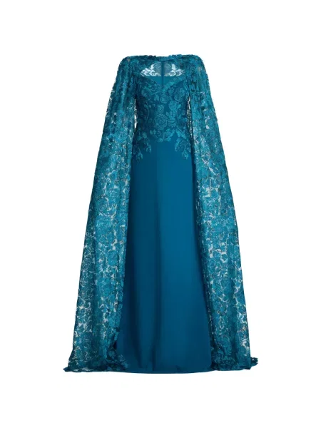Rochie maxi Tadashi Shoji cu model floral din dantelă albastru
