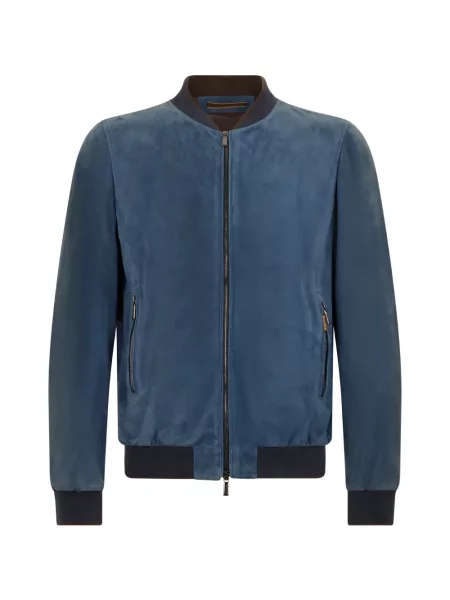 Geanta de piele Moorer cu nervuri albastru