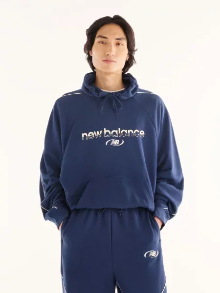 Худі New Balance Trackside French Terry бавовна/поліестер синій