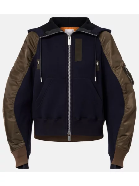 Geacă Sacai din țesătură twill verde