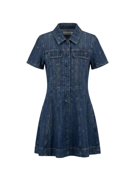 Rochie din denim Self-portrait albastru