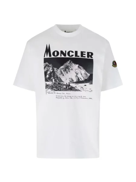 Scurt tricou Moncler cu imagine din jerseu alb