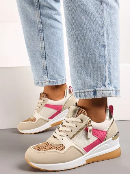 Sneakers Bej-Roz cu Platformă Joasă cu și Inserții Liorrama bej