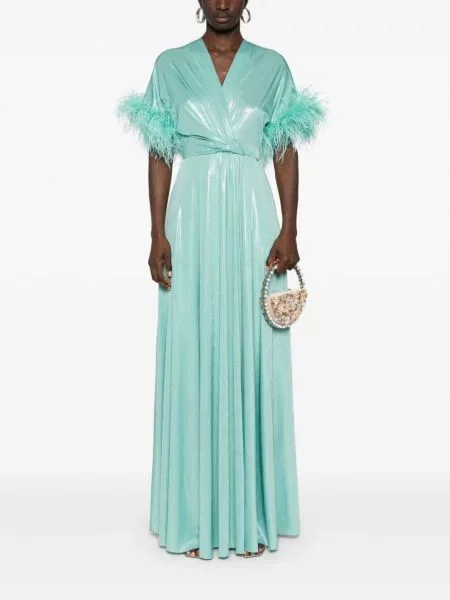 Rochie Nissa cu pene verde