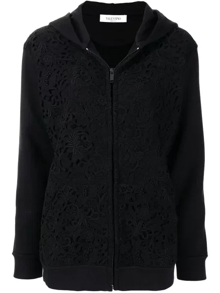 Hanorac cu glugă Valentino Garavani cu broderie cu model floral negru