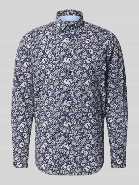 Koszula casualowa o kroju regular fit ze wzorem paisley i kołnierzykiem typu kent Christian Berg Men granatowa