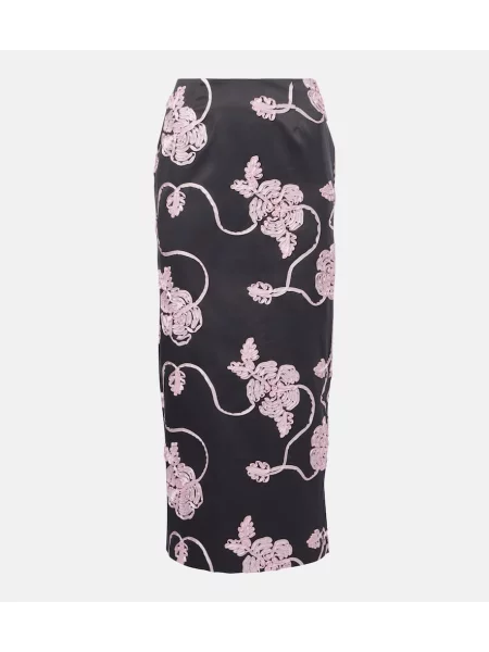 Fustă midi Rotate din satin cu model floral până la genunchi gri