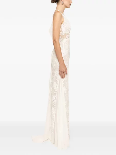 Rochie maxi Nissa din dantelă cu mărgele alb