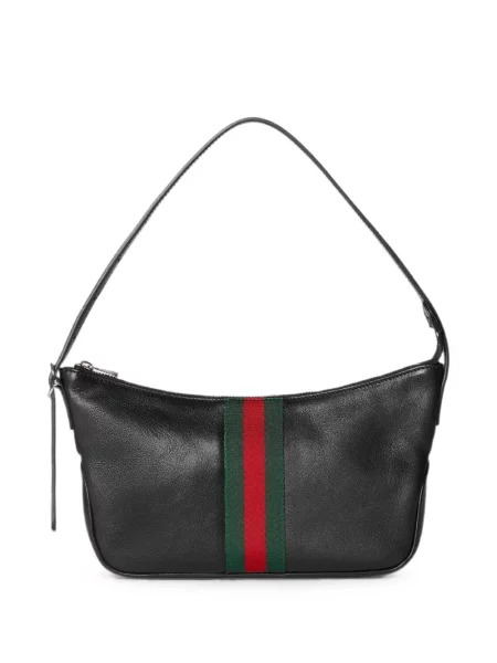 Δερμάτινη ριγέ τσάντα χιαστί Gucci μαύρο