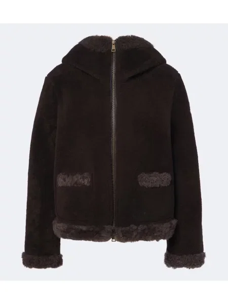 Geacă cu puf Moncler din piele de oaie maro