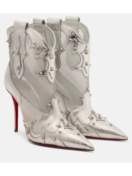 Cizme scurte Christian Louboutin din piele argintiu
