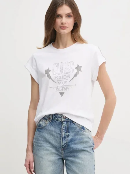 T-shirt z detalem z logo Guess biała